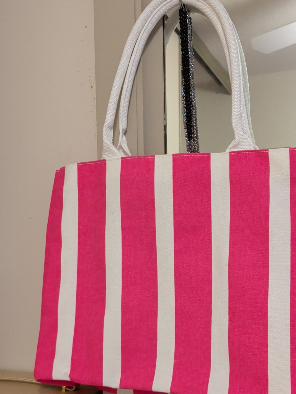 Lancome Striped Pink and White Canvas Tote Bag. New